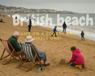 British beach life on a cloudy day