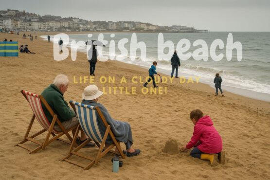 British beach life on a cloudy day