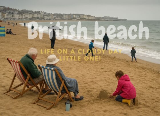 British beach life on a cloudy day